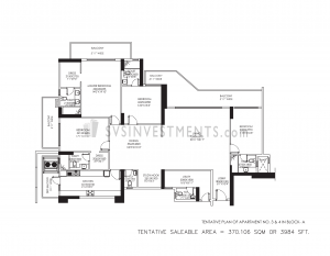 DLF Crest Floor Plan, Tower Block A, Unit Number 3 and 4, 3984 Square Feet, 4 Bedroom Apartment on 2nd to 37th Floor