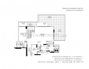 DLF Crest Floor Plan, Tower Block D, Unit Number 1 and 2 and 3 and 4, 4953 Square Feet, 4 Bedroom Penthouse Lower Level on Top Floor