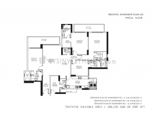 DLF Crest Floor Plan, Tower Block F, Unit Number 1 and 2, 3081 Square Feet, 4 Bedroom Apartment on 2nd to 26th Floor