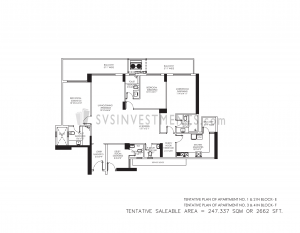 DLF Crest Floor Plan, Tower Block F, Unit Number 3 and 4, 2662 Square Feet, 3 Bedroom Apartment on 2nd to 26th Floor