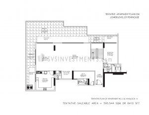 DLF Crest Floor Plan, Tower Block A, Unit Number 3 and 4, 6410 Square Feet, 5 Bedroom Penthouse Lower Level on Top Floor