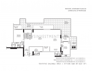 DLF Crest Floor Plan, Tower Block C, Unit Number 3 and 4, 6221 Square Feet, 5 Bedroom Penthouse Lower Level on Top Floor
