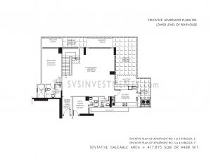 DLF Crest Floor Plan, Tower Block E, Unit Number 1 and 2, 4498 Square Feet, 4 Bedroom Penthouse Lower Level on Top Floor