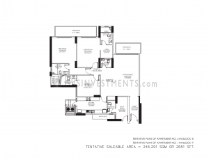 DLF Crest Floor Plan, Tower Block E, Unit Number 4, 2651 Square Feet, 3 Bedroom Apartment on Ground Floor